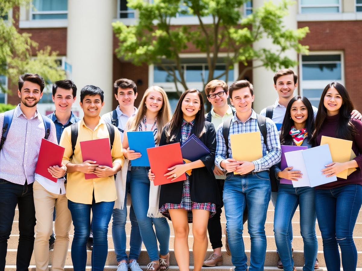 Group of international students outside a university building